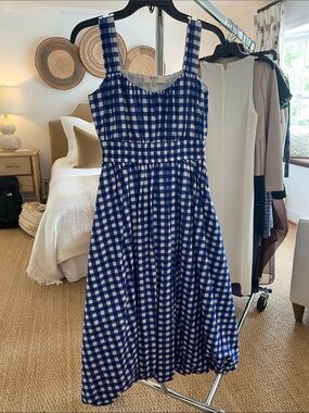 Sea NY Blue and White Gingham Bubble Hem Sundress XS